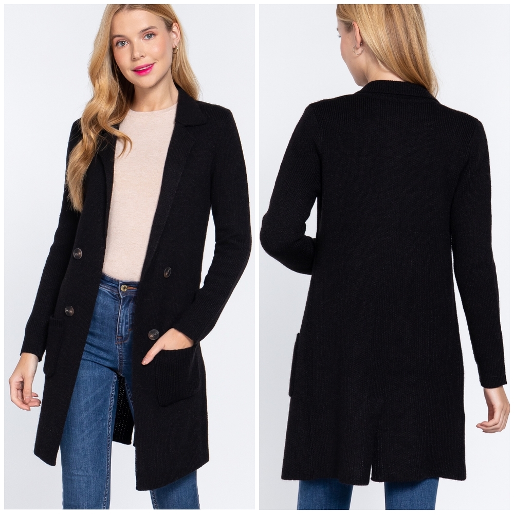 LAST ONE❗Sophisticated Chic Classic Black Open Knitted Sweater Coat